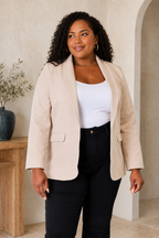Devine Tan Shawl-Collar Long-Sleeve Blazer