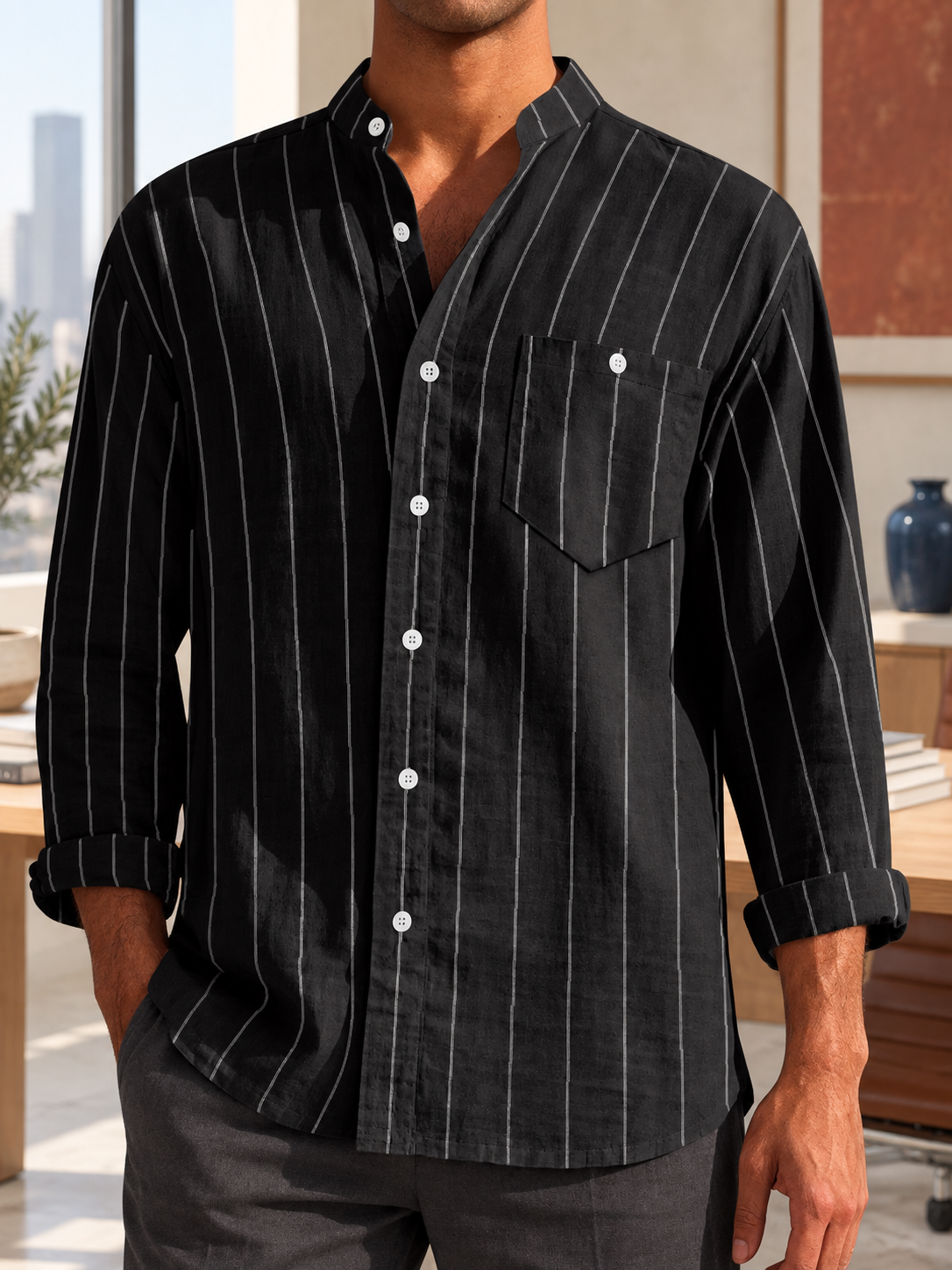 Men’s Striped Button-Up Shirt