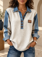Denim-Look Trim Sweatshirt