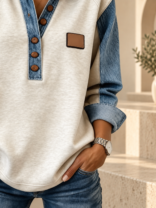 Denim-Look Trim Sweatshirt