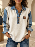 Denim-Look Trim Sweatshirt