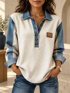 Denim-Look Trim Sweatshirt